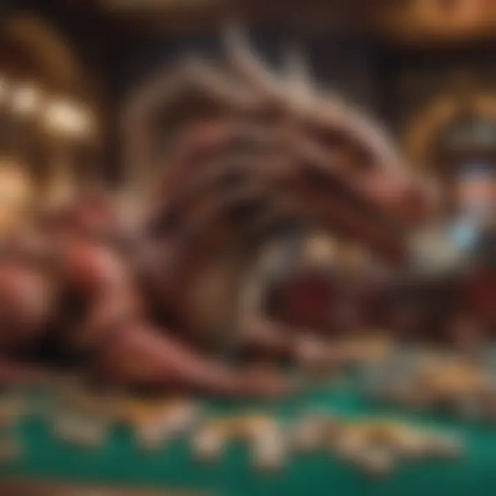 Illustration of a dragon guarding treasures within a casino