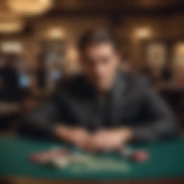 A player contemplating their next move at a blackjack table