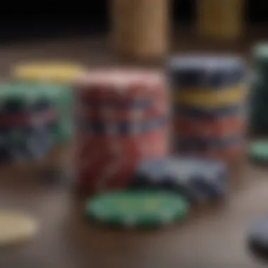 A close-up of casino chips stacked in a strategic arrangement