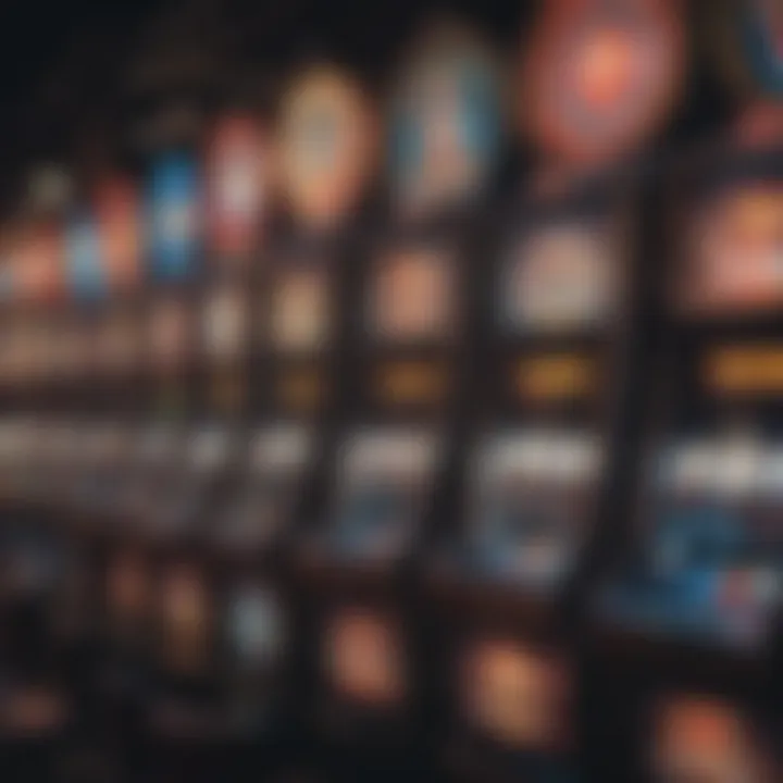 Illuminated slot machines lined up in a casino