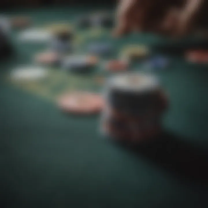 Close-up of poker chips and cards during a game